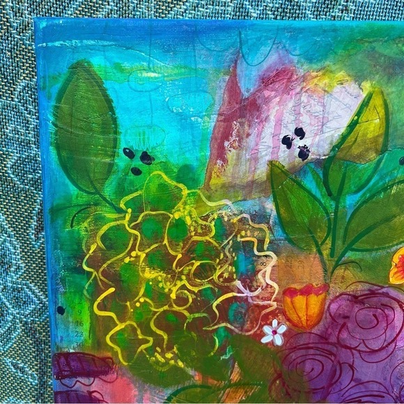 Laura Jones "The Secret Chorus" Whimsy Abstract Floral Painting 16x20‎ Original - Picture 2 of 11